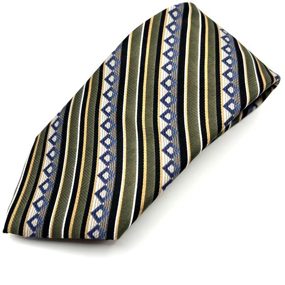 Beverly Hills Polo Club - Men's Tie - Repp Stripe- Green Blue Tan -56" Long - Picture 5 of 5